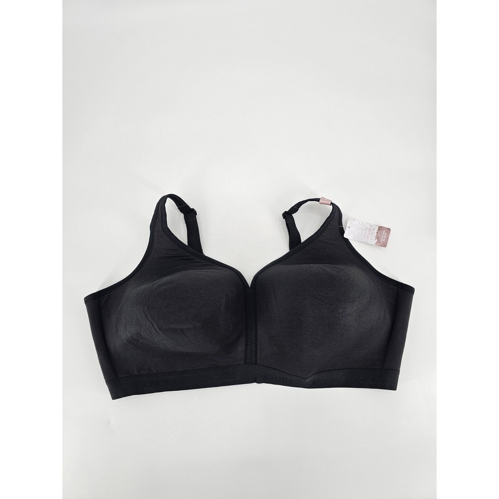 Lane Bryant Cacique Lightly Lined No-Wire‎ w Mesh Center Black Bra 50DDD